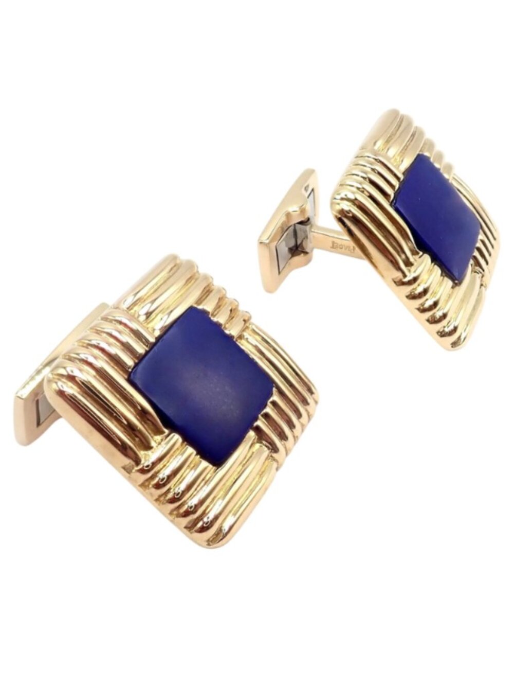Piaget 18k Yellow Gold Large Lapis Lazuli Rope Square Gold Cufflinks